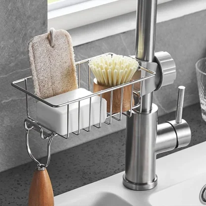 Adjustable Faucet Sponge Holder with Drainer - Image 2