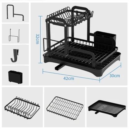 2 Tier Kitchen Dish Drainer Storage Rack - Image 2